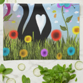 Kat in een tuin Abstracte kunst Theedoek (Gevouwen)