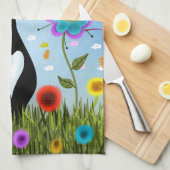 Kat in een tuin Abstracte kunst Theedoek (Quarter Fold)