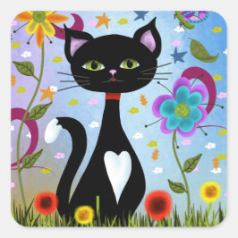 Kat in een tuin Abstracte Kunst Vierkante Sticker
