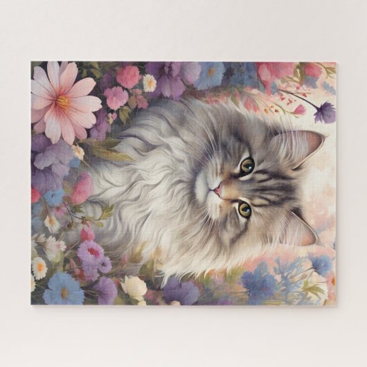 Kat in een tuin van verwondering legpuzzel (Horizontaal)