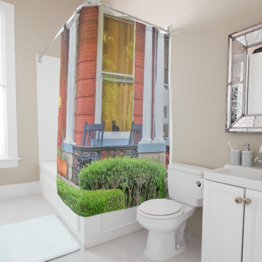 Kat in een venster douchegordijn (In situ)