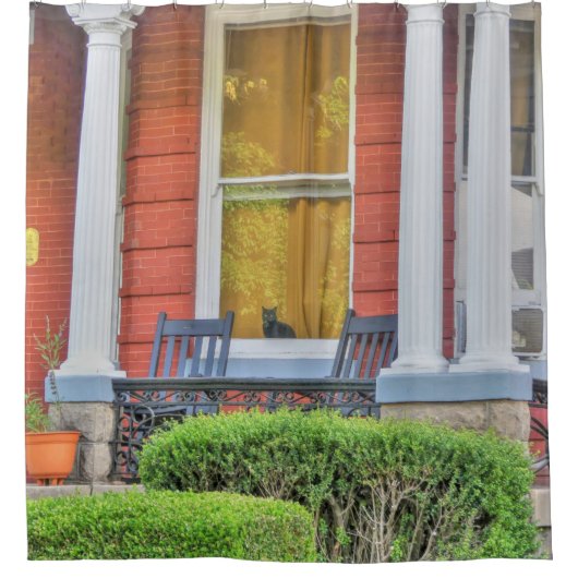 Kat in een venster douchegordijn (Voorkant)