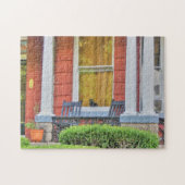 Kat in een venster legpuzzel (Horizontaal)