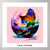 Kat in een vissenkom poster (Voorkant)