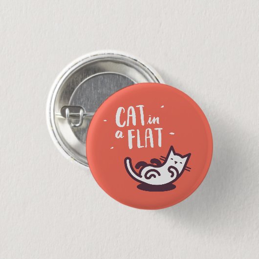Kat in een vlakke ronde button 3,2 cm (Voorkant /achterkant)