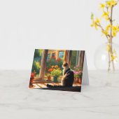 Kat in een zonnig raam dank u kaart (Gele Bloem)