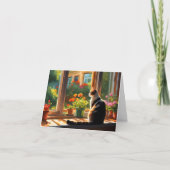 Kat in een zonnig raam dank u kaart (Voorkant)