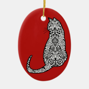 Kat in een zwart-wit Art Nouveau Patroon Keramisch Ornament