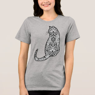 Kat in een zwart-wit Art Nouveau Patroon Tri-Blend Shirt