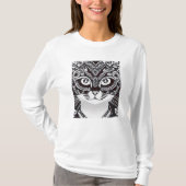 Kat in een Zwart & Wit Mardi Gras Mask lange mouw T-shirt (Voorkant)