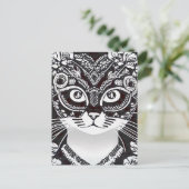 Kat in een zwart-wit Mardi Gras masker Briefkaart (Staand voorkant)