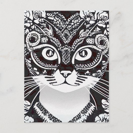 Kat in een zwart-wit Mardi Gras masker Briefkaart (Voorkant)
