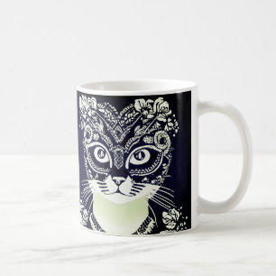 Kat in een zwart-wit Mardi Gras masker Koffiemok