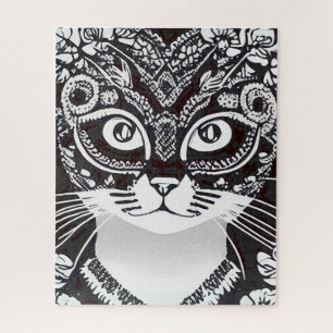 Kat in een zwart-wit Mardi Gras masker Legpuzzel