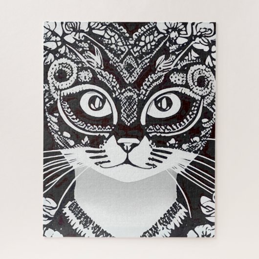 Kat in een zwart-wit Mardi Gras masker Legpuzzel (Verticaal)