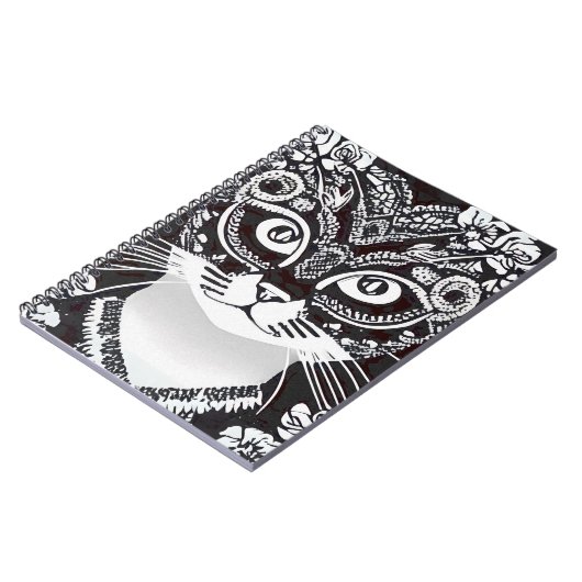 Kat in een zwart-wit Mardi Gras masker Notitieboek (Linkerzijde)