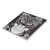 Kat in een zwart-wit Mardi Gras masker Tegeltje (Zijkant)