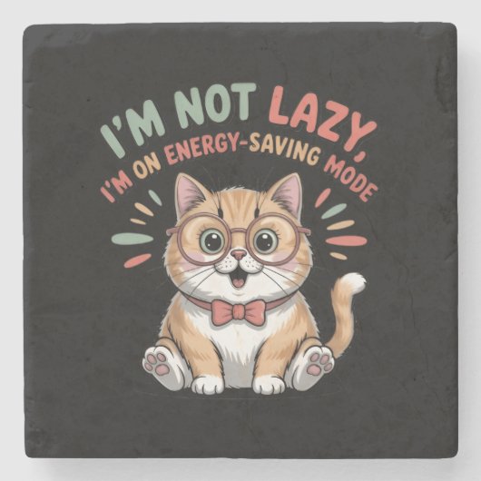 Kat in Energiebesparende Modus Stenen Onderzetter (Voorkant)
