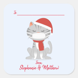 Kat in Face Maskers Kerstmis Vierkante Sticker
