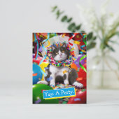 Kat in feestkegel uitnodiging briefkaart (Staand voorkant)