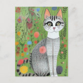 Kat in Flowers Folk Art Card Briefkaart (Voorkant)