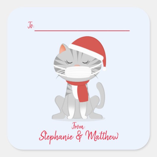 Kat in Gezichtsmaskers Kerstmis Vierkante Sticker (Voorkant)