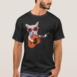 Kat in glazen die gitaargrafische top afspelen