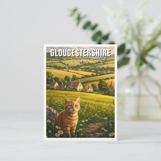 Kat in Gloucestershire Engeland Reizen Briefkaart (Staand voorkant)