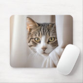 Kat in gordijnen muismat (Met muis)