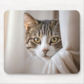 Kat in gordijnen muismat (Voorkant)