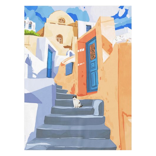 Kat in Griekenland, Architectuur Tropische Exotisc Tafelkleed (Voorkant)