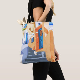 Kat in Griekenland, Architectuur Tropische Exotisc Tote Bag