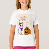 Kat in Halloween-stijl met pompoenen en geesten T-shirt (Voorkant)