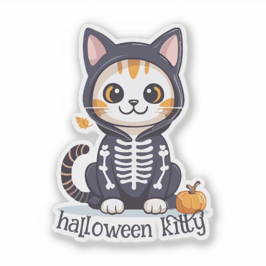 Kat in Halloweenkostuum Sticker (Voorkant)