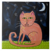 Kat in het Abstracte schilderen van het maanlicht Tegeltje (Voorkant)