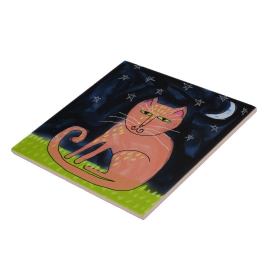 Kat in het Abstracte schilderen van het maanlicht Tegeltje (Zijkant)