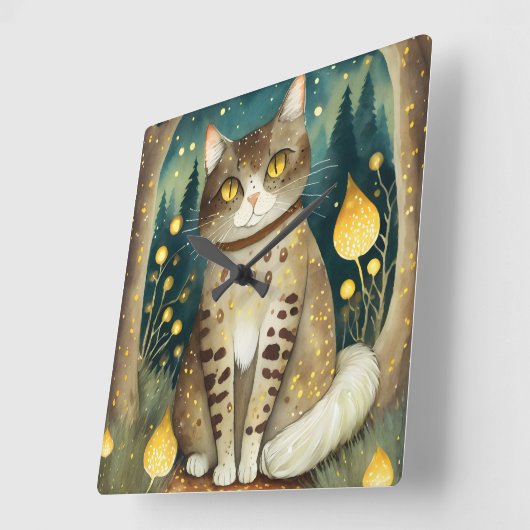 Kat in het bos Wandklok (Hoek)