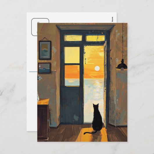 Kat in het Briefkaart van de deuropening (Voorkant / Achterkant)