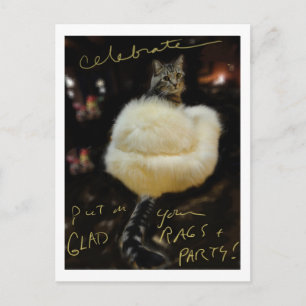 Kat in het briefkaart van de Fur Coat "Celebrate"