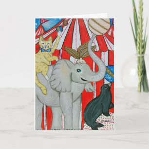 Kat in het circus met olifant en verbinding kaart