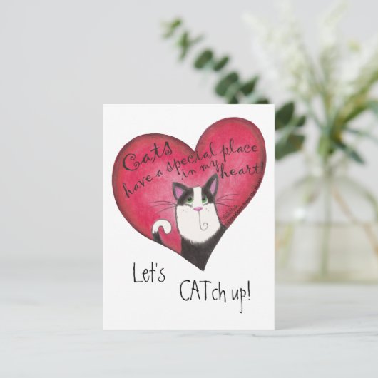 Kat in het hart briefkaart (Staand voorkant)