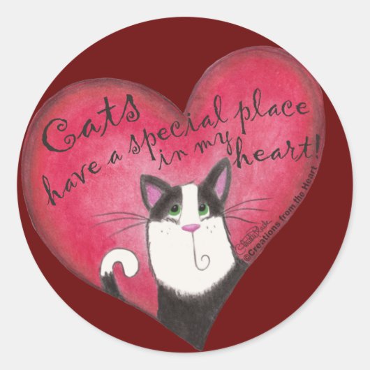Kat in het hart ronde sticker (Voorkant)
