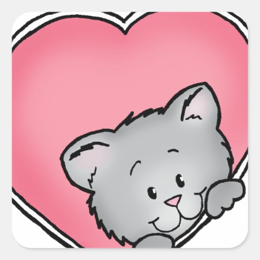 Kat in het hart - Valentijnsdag Gift Vierkante Sticker (Voorkant)