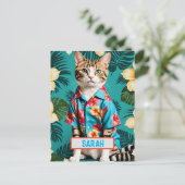 Kat in het Hawaiiaanse Shirt Briefkaart - Funny Ca (Staand voorkant)