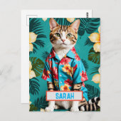 Kat in het Hawaiiaanse Shirt Briefkaart - Funny Ca (Voorkant / Achterkant)