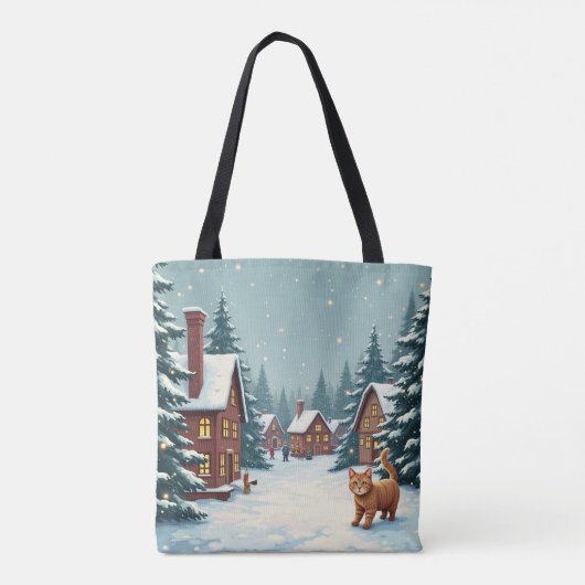 Kat in het kerstdorp tote bag (Achterkant)