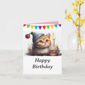  kat in het lint en Happy Birthday Kaart (Gele Bloem)