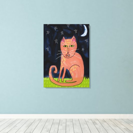 Kat in het maanlicht Abstract schilderij Canvas Afdruk (Insitu (Houten vloer))