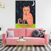 Kat in het maanlicht Abstract schilderij Canvas Afdruk (Insitu (Woonkamer))