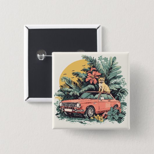 Kat in het oerwoud vierkante button 5,1 cm (Voorkant /achterkant)